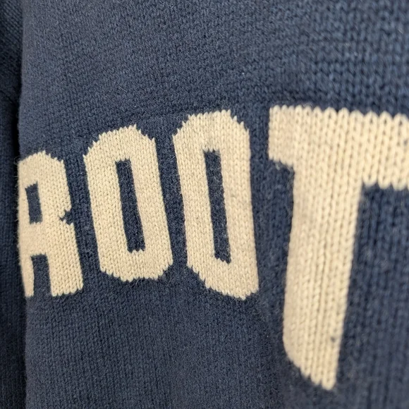 Roots Navy Knit Logo Sweater Wool Blend Crewneck Large - Picture 5 of 10